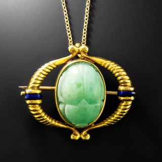 Victorian Egyptian Revival  Scarab and Enamel Pendant/Brooch by Goldberg - 4