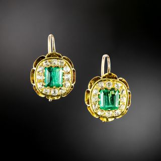 Victorian Emerald And Diamond Dangle Earrings - 2