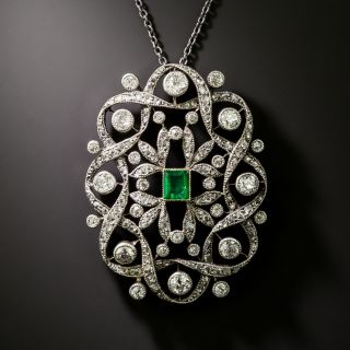 Victorian Emerald and Diamond Pendant Necklace - 3
