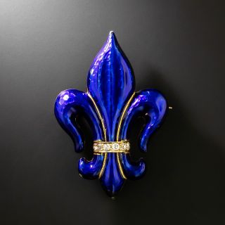 Victorian Enamel and Diamond Fleur-de-Lys Brooch - 2