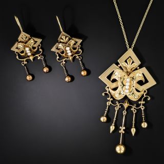 Victorian Enamel and Pearl Necklace And Earrings - 7