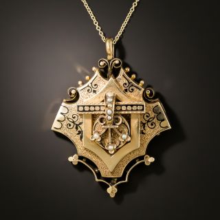 Victorian Enamel and Seed Pearl Pendant Necklace - 1