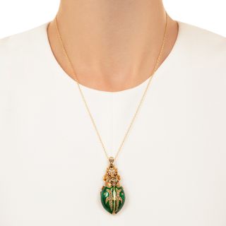 Victorian Enamel Beetle Watch Pendant