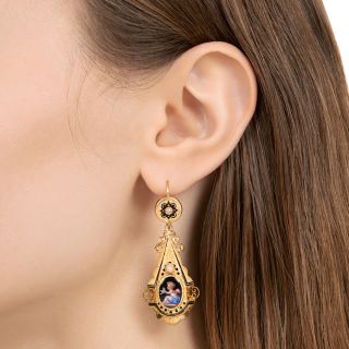 Victorian Enamel Cherub Dangle Earrings
