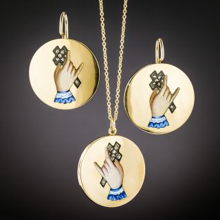 Victorian Enamel Cross-In-Hand Pendant and Earrings - 1