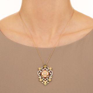 Victorian Enamel, Diamond and Pearl Pendant/Brooch