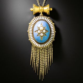 Victorian Enamel, Pearl and Diamond Locket Pendant - 2