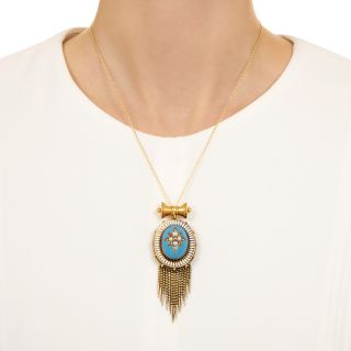 Victorian Enamel, Pearl and Diamond Locket Pendant