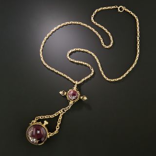 Victorian Enamel Pendant Watch Necklace - 2