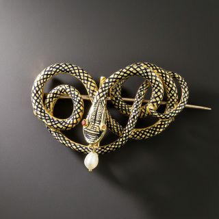 Victorian Enamel Snake and Pearl Brooch, Circa 1841  - 2