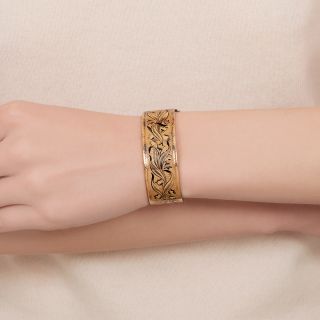 Victorian Engraved Enamel Bangle Bracelet