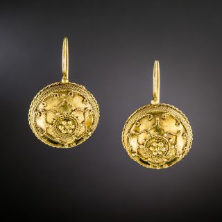 Victorian Etruscan Revival 15K Gold Dome Earrings, English - 2