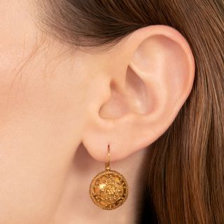 Victorian Etruscan Revival 15K Gold Dome Earrings, English