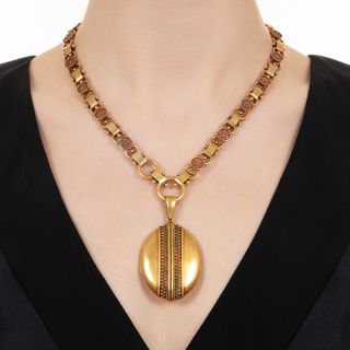 Victorian Etruscan Revival Locket Necklace 