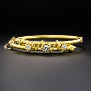 Victorian Etruscan Revival Three Diamond Bangle Bracelet - 2