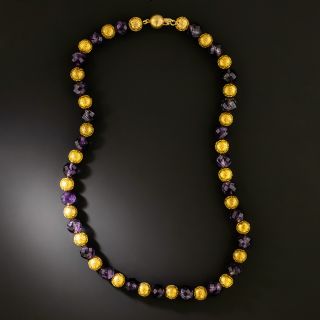 Victorian Faceted Amethyst and Gold Bead Necklace - 2