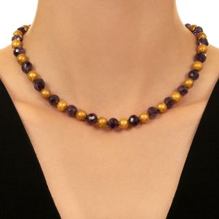 Victorian Faceted Amethyst and Gold Bead Necklace