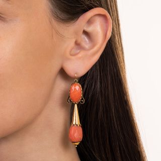 Victorian Faceted Coral Drop Day and Night Earrings