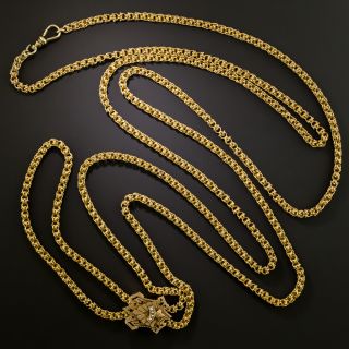 Victorian Fancy Link Chain with Pearl and Enamel Slide, 62 Inches - 3