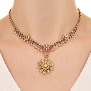 Victorian Floral Natural Pearl Necklace
