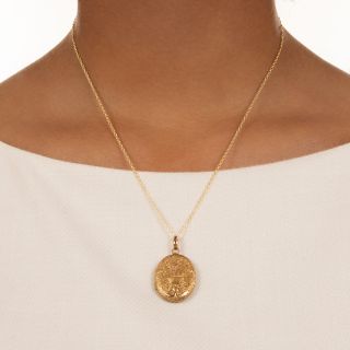 Victorian Flower Basket Engraved Locket, English