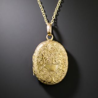 Victorian Flower Basket Engraved Locket, English - 2