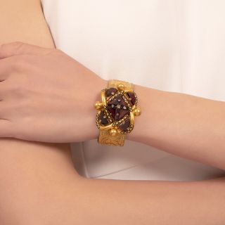 Victorian Garnet and Enamel Knot Slide Bracelet