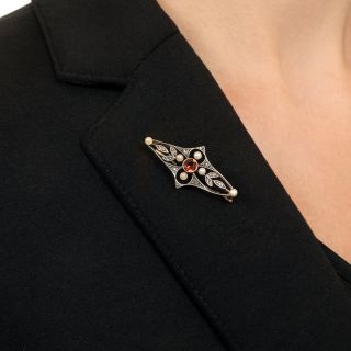 Victorian Garnet and Natural Pearl Brooch by Carrington & Co.