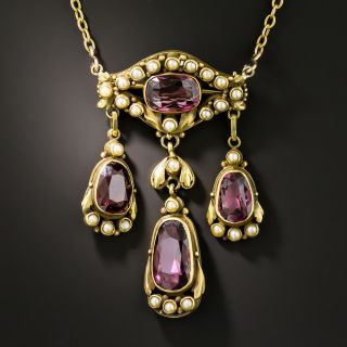 Victorian Garnet and Pearl Necklace/Brooch - 2