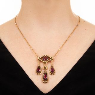 Victorian Garnet and Pearl Necklace/Brooch
