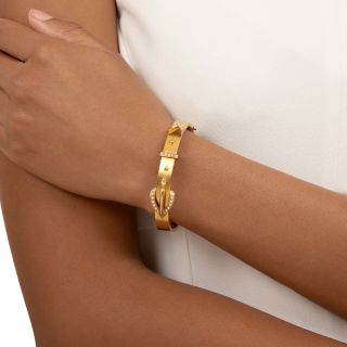 Victorian Gold and Pearl Buckle Bangle Bracelet