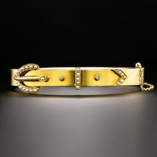 Victorian Gold and Pearl Buckle Bangle Bracelet - 2