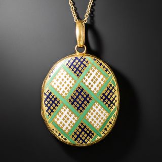 Victorian Gold-Filled Crosshatch Enamel Locket - 2