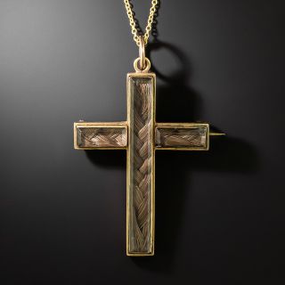 Victorian Hair-work Cross Pendant/Pin  - 1