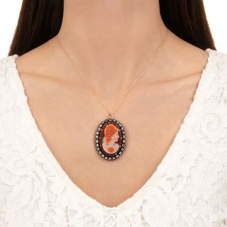 Victorian Hard Stone Cameo and Diamond Bracelet/Pendant