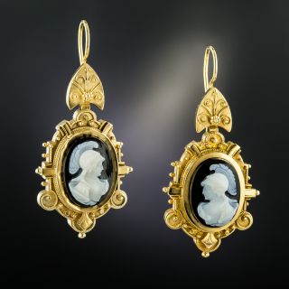 Victorian Hard Stone Cameo Drop Earrings - 3