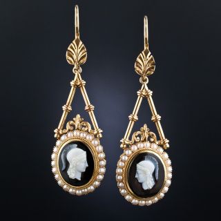 Victorian Hardstone Centurion Cameo Drop Earrings - 5