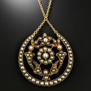 Victorian Horseshoe and Flower Natural Pearl Necklace - 3