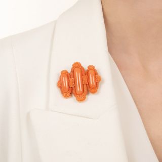 Victorian Italianate Carved Coral Brooch