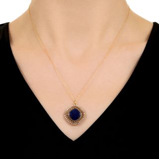 Victorian Lapis and Seed Pearl Pendant
