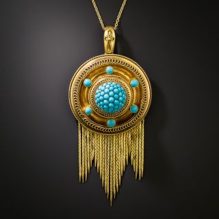 Victorian Large Turquoise and Fringe Locket Necklace - 3