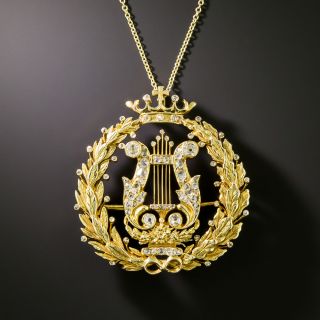 Victorian Lyre And Wreath Diamond Pendant/Brooch - 3