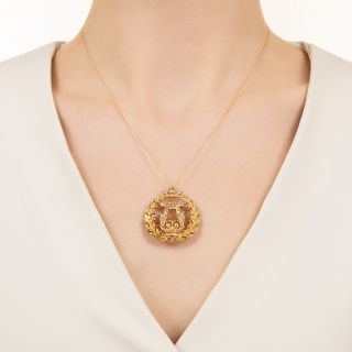 Victorian Lyre And Wreath Diamond Pendant/Brooch