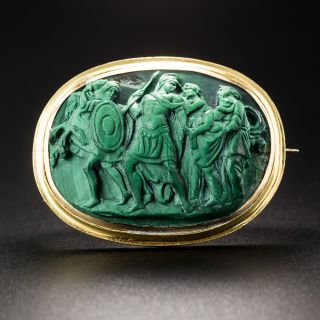 Victorian Malachite Pictorial Cameo Brooch - 2