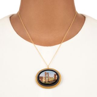 Victorian Micromosaic Roman Ruins Scene Pendant/Brooch