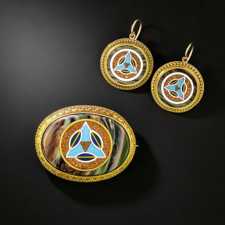 Victorian Mosaic Glass Earring and Brooch Set - 2