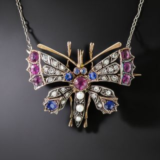 Victorian Multi-Gem Butterfly Convertible Pendant/Brooch - 1
