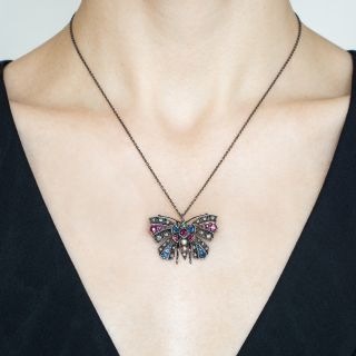 Victorian Multi-Stone Butterfly Pendant / Brooch