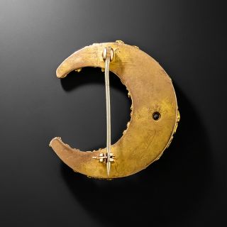 Victorian Natural Gold Nugget and Diamond Crescent Brooch 