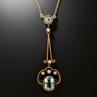 Victorian Natural Pearl and Aquamarine Drop Necklace, United Kingdom - 3